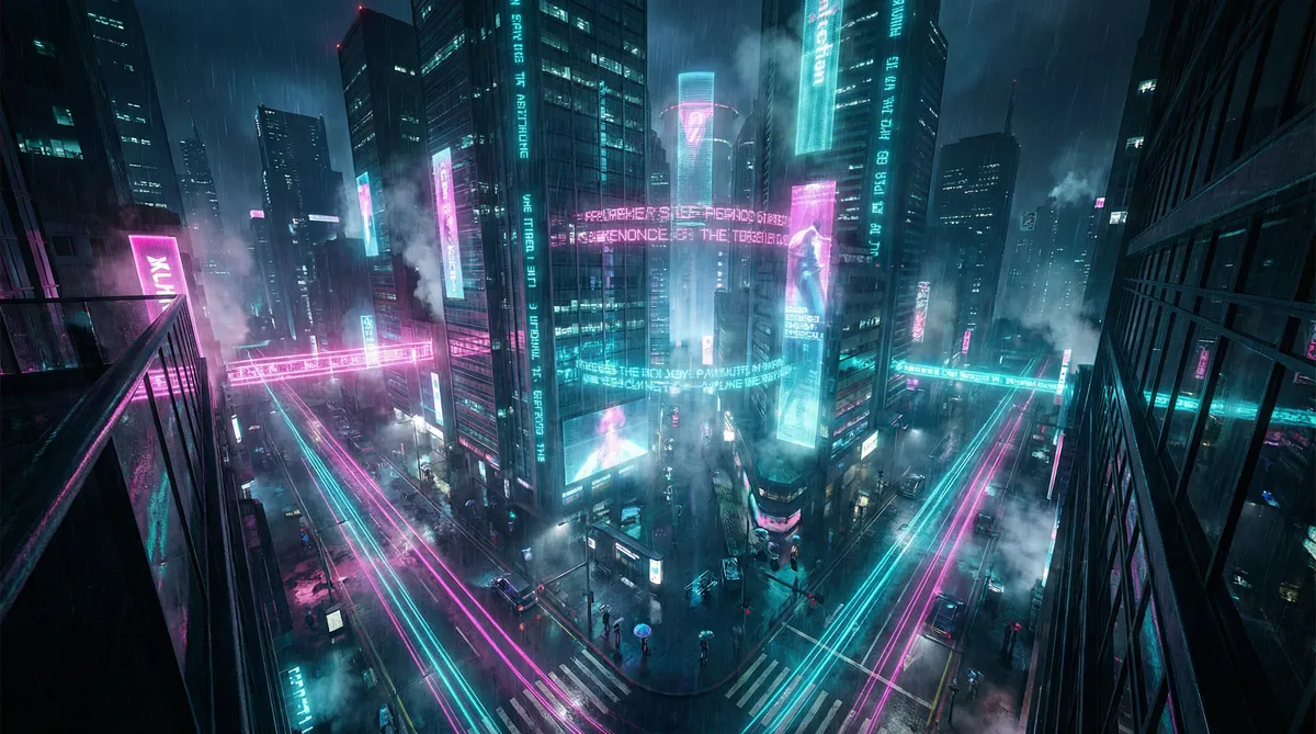 itunes下载慢 竖屏短剧平台首页背景 - 赛博朋克都市夜景